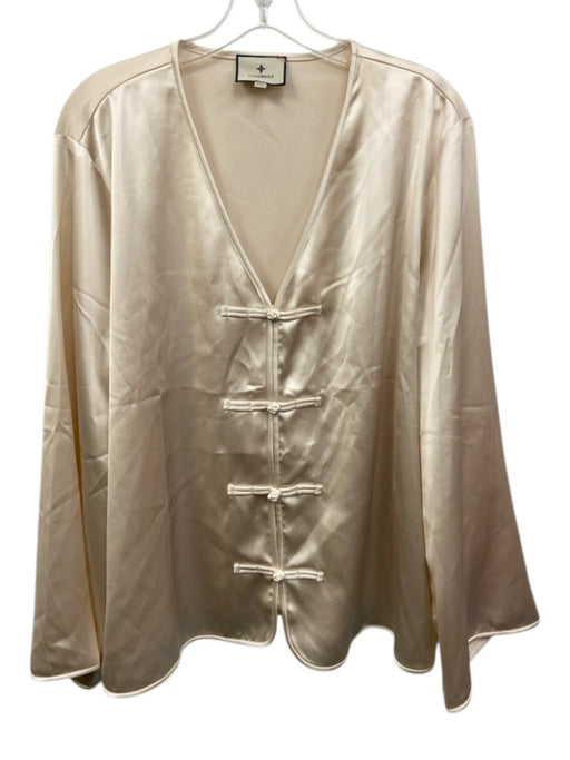 Tuckernuck Size XXL Cream White Polyester Long Sleeve Frog Buttons Satin Top Cream White / XXL