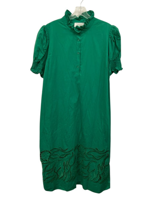 Tuckernuck Size XXL Green Cotton Short Puff Sleeve smocked Quarter Button Dress Green / XXL