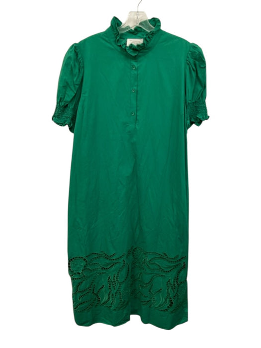 Tuckernuck Size XXL Green Cotton Short Puff Sleeve smocked Quarter Button Dress Green / XXL