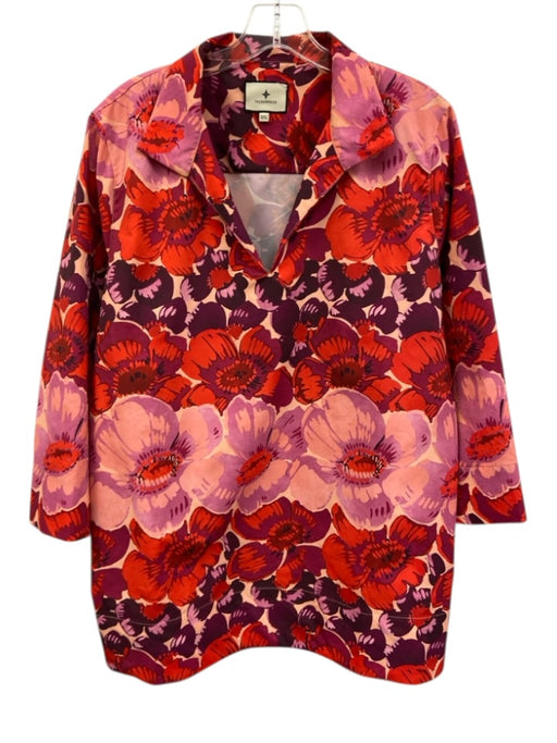 Tuckernuck Size XXL Red, Pink, Purple Polyester Half Sleeve Floral V Neck Top Red, Pink, Purple / XXL