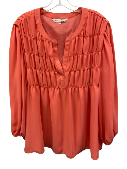 Trina Turk Size XXL Neon Pink Polyester Blend Long Sleeve Elastic Surplice Top Neon Pink / XXL