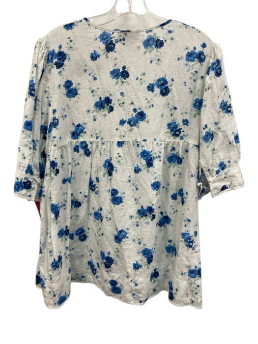 Tuckernuck Size XXL Blue, Green, White Linen Blend Short Sleeve Floral Top Blue, Green, White / XXL