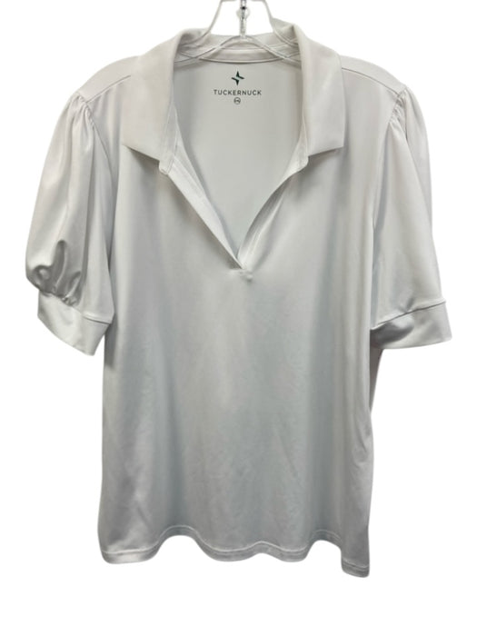 Tuckernuck Size XXL White Polyester Blend Short Puff Sleeve Collar Polo Top White / XXL