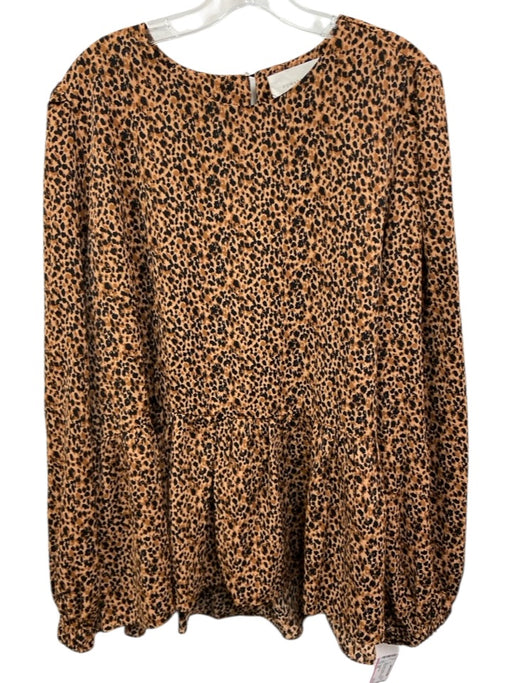 Pomander Place Size XXL Black & Brown Polyester Long Sleeve Animal Print Top Black & Brown / XXL