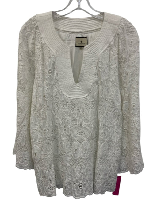 Tuckernuck Size XXL White Cotton Long Sleeve Crochet Lace tunic neckline Top White / XXL