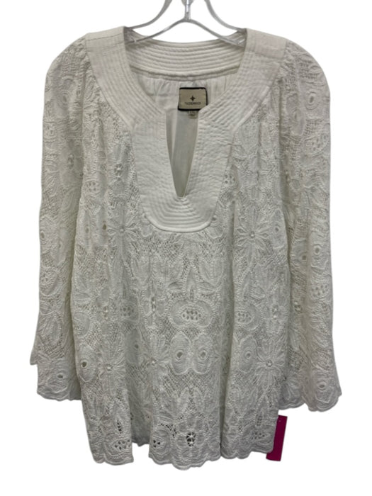 Tuckernuck Size XXL White Cotton Long Sleeve Crochet Lace tunic neckline Top White / XXL