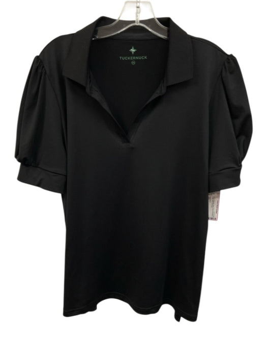 Tuckernuck Size XXL Black Polyester Blend Short Puff Sleeve Collar Polo Top Black / XXL