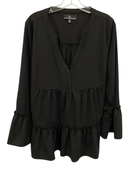 Pomander Place Size XXL Black Polyester Blend Long Bell Sleeve Tiered Top Black / XXL