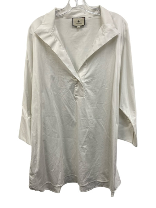 Tuckernuck Size XXL White Cotton Blend Long Sleeve Faux Pearl Collar Top White / XXL