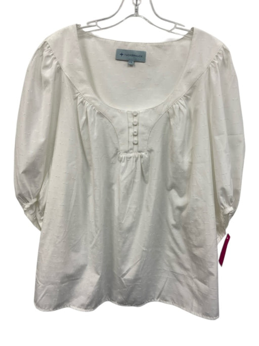 Tuckernuck Size XXL White Polyester Half Puff Sleeve Swiss Dot Gathered Top White / XXL