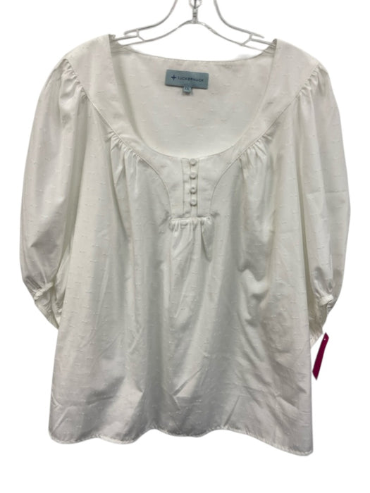 Tuckernuck Size XXL White Polyester Half Puff Sleeve Swiss Dot Gathered Top White / XXL