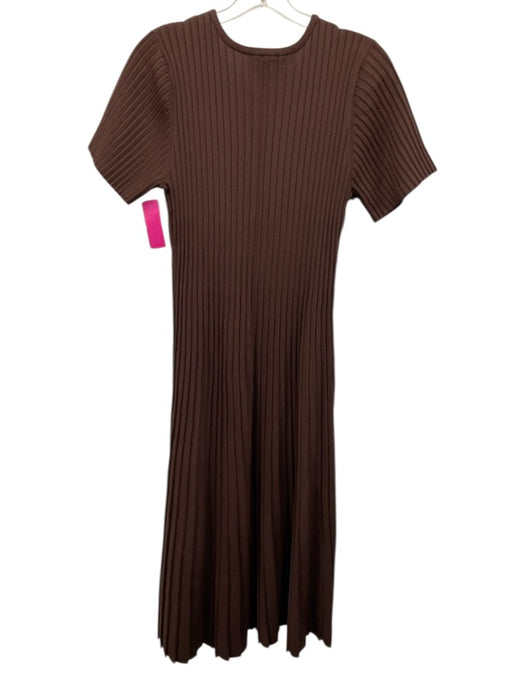 Hyacinth House Size XXL Brown Rayon Blend Short Sleeve Ribbed Pleated Midi Dress Brown / XXL