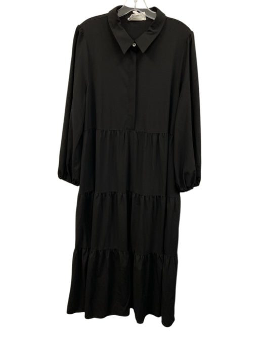 Pomander Place Size XXL Black Polyester Blend Long Sleeve Quarter Button Dress Black / XXL