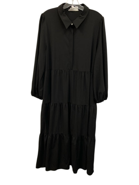 Pomander Place Size XXL Black Polyester Blend Long Sleeve Quarter Button Dress Black / XXL