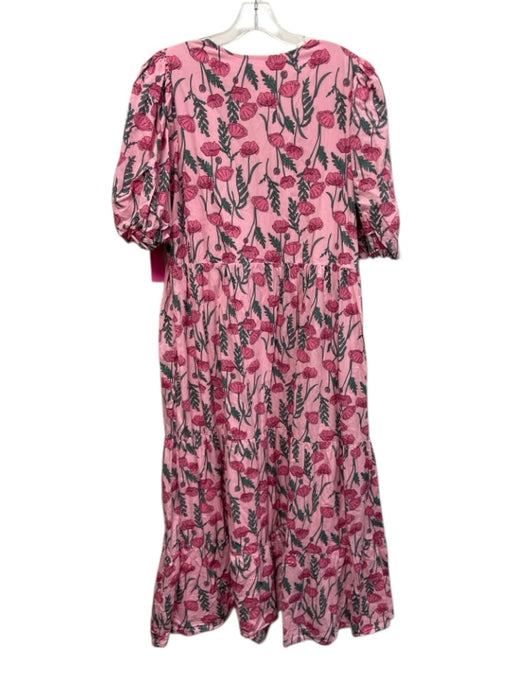 Hyacinth House Size XXL Pink & Green Cotton Short Puff Sleeve Floral Print Dress Pink & Green / XXL