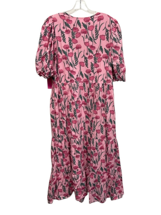 Hyacinth House Size XXL Pink & Green Cotton Short Puff Sleeve Floral Print Dress Pink & Green / XXL