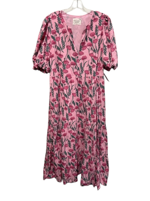Hyacinth House Size XXL Pink & Green Cotton Short Puff Sleeve Floral Print Dress Pink & Green / XXL