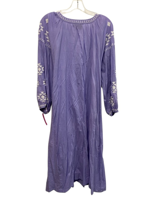 Madison Mathews Size XL Blue & White Cotton Long puff sleeve Embroidered Dress Blue & White / XL