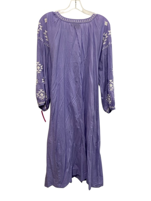 Madison Mathews Size XL Blue & White Cotton Long puff sleeve Embroidered Dress Blue & White / XL