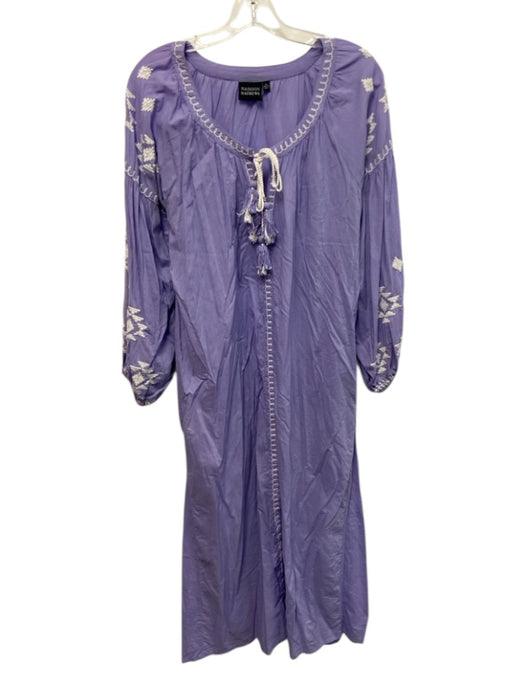 Madison Mathews Size XL Blue & White Cotton Long puff sleeve Embroidered Dress Blue & White / XL