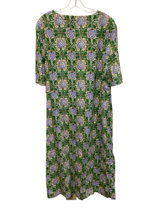 Tuckernuck Size XXL Green, Beige, Blue Cotton Short Sleeve Floral Print Dress Green, Beige, Blue / XXL