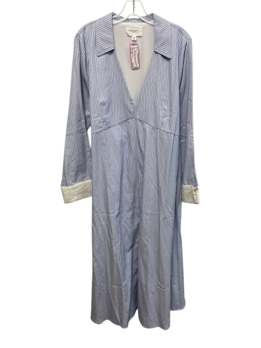 Pomander Place Size XXL Blue & White Polyester & Cotton Stripe Shirt Dress Blue & White / XXL