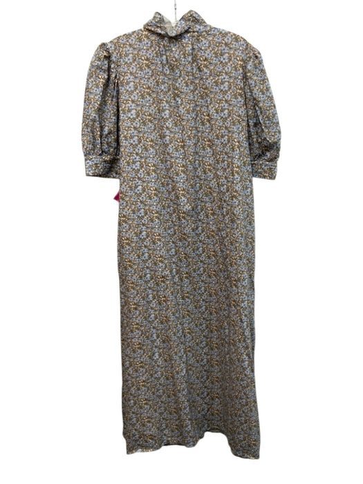 Hyacinth House Size XXL Blue, Brown, Green Cotton Short Puff Sleeve Maxi Dress Blue, Brown, Green / XXL