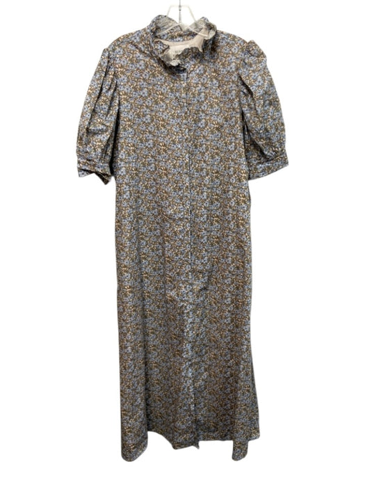 Hyacinth House Size XXL Blue, Brown, Green Cotton Short Puff Sleeve Maxi Dress Blue, Brown, Green / XXL