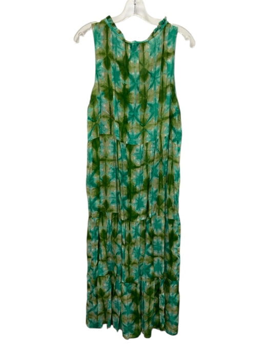 Tuckernuck Size XXL Green & Blue Viscose Sleeveless Tie Dye Midi Dress Green & Blue / XXL