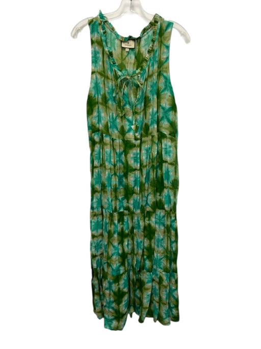 Tuckernuck Size XXL Green & Blue Viscose Sleeveless Tie Dye Midi Dress Green & Blue / XXL