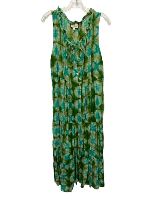 Tuckernuck Size XXL Green & Blue Viscose Sleeveless Tie Dye Midi Dress Green & Blue / XXL
