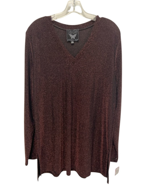 Johnny Was Jade Size 1X Black & Purple Nylon & Metallic Long Sleeve V Neck Top Black & Purple / 1X