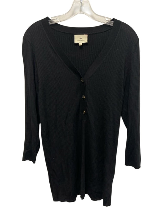 Tuckernuck Size XXL Black Nylon & Wool 1/2 Sleeve Rib Knit 1/4 Button Top Black / XXL