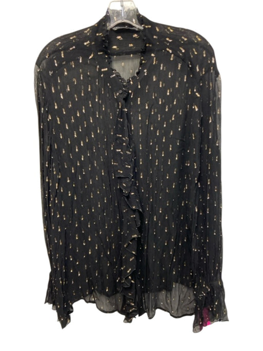 Peruvian Connection Size XL Black & Gold Viscose & Metallic Ruffle mock neck Top Black & Gold / XL