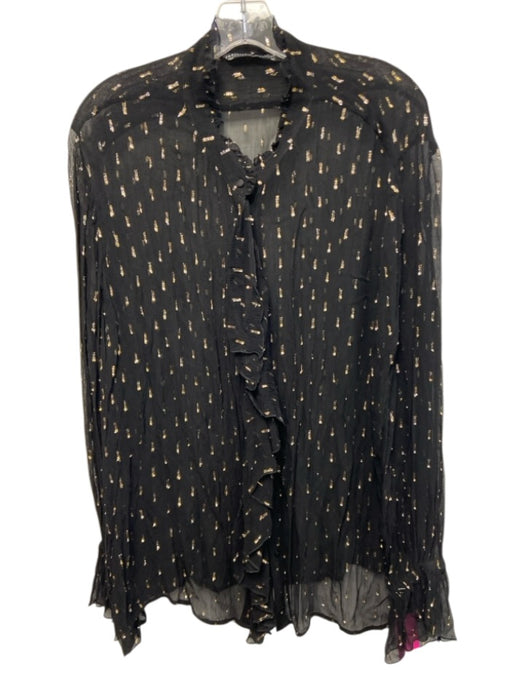 Peruvian Connection Size XL Black & Gold Viscose & Metallic Ruffle mock neck Top Black & Gold / XL