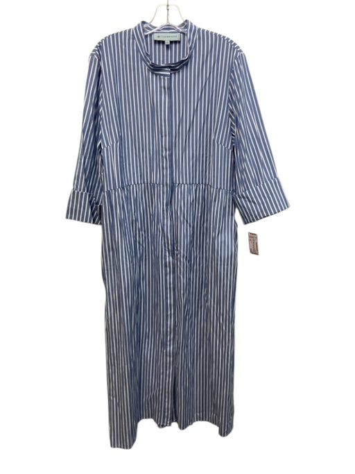 Tuckernuck Size XXL Blue & White Polyester & Cotton 3/4 Sleeve Stripe Midi Dress Blue & White / XXL