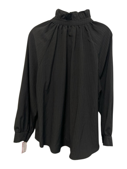 Pomander Place Size XXL Black Polyester & Rayon Long Sleeve Stripe Buttons Top Black / XXL