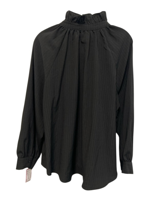Pomander Place Size XXL Black Polyester & Rayon Long Sleeve Stripe Buttons Top Black / XXL