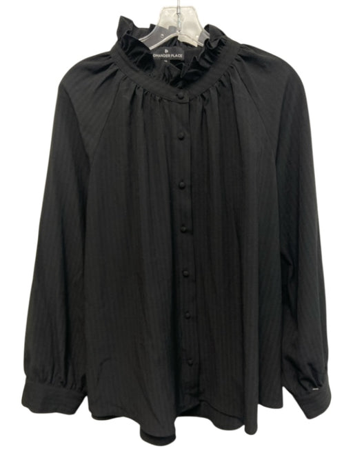 Pomander Place Size XXL Black Polyester & Rayon Long Sleeve Stripe Buttons Top Black / XXL