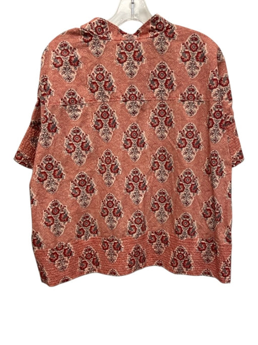 Tuckernuck Size XXL Red, Pink, Black Cotton Short Sleeve Floral Print Blouse Top Red, Pink, Black / XXL