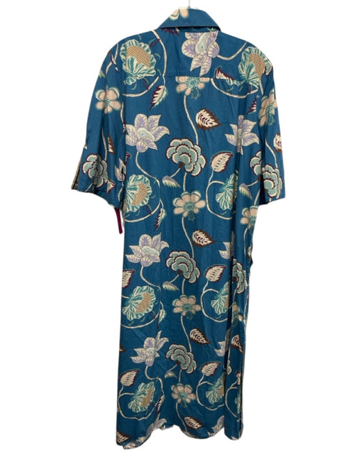 Tuckernuck Size XXL Blue, Purple, Multi Cotton Short Sleeve Floral Print Dress Blue, Purple, Multi / XXL