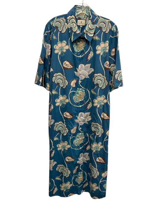 Tuckernuck Size XXL Blue, Purple, Multi Cotton Short Sleeve Floral Print Dress Blue, Purple, Multi / XXL