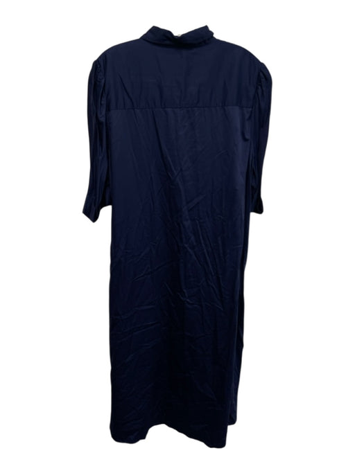 DO+BE Size XXL Navy Blue Cotton Short Sleeve Buttons Collar Below knee Dress Navy Blue / XXL
