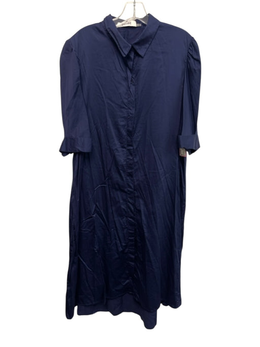 DO+BE Size XXL Navy Blue Cotton Short Sleeve Buttons Collar Below knee Dress Navy Blue / XXL