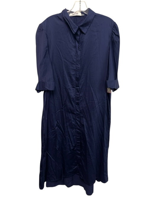 DO+BE Size XXL Navy Blue Cotton Short Sleeve Buttons Collar Below knee Dress Navy Blue / XXL