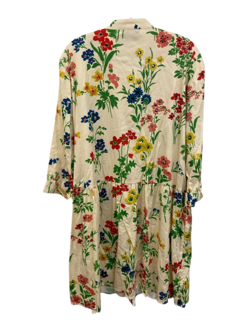 Tuckernuck Size XXL Beige, Green, Multi Cotton Blend Button Down Flowers Dress Beige, Green, Multi / XXL