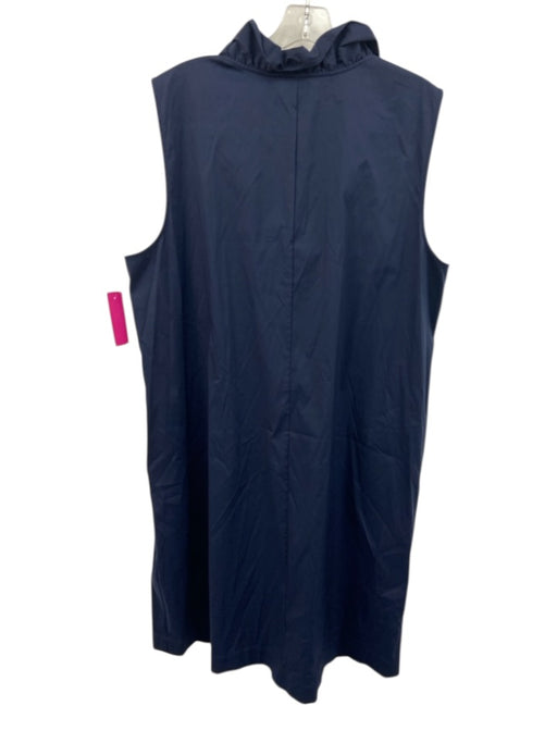 Lafayette 148 Size XXL Navy Blue Cotton Blend Ruffle Neckline Sleeveless Dress Navy Blue / XXL