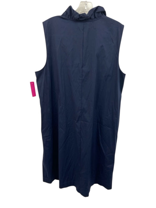 Lafayette 148 Size XXL Navy Blue Cotton Blend Ruffle Neckline Sleeveless Dress Navy Blue / XXL
