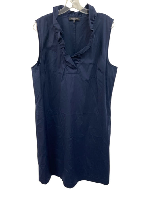 Lafayette 148 Size XXL Navy Blue Cotton Blend Ruffle Neckline Sleeveless Dress Navy Blue / XXL