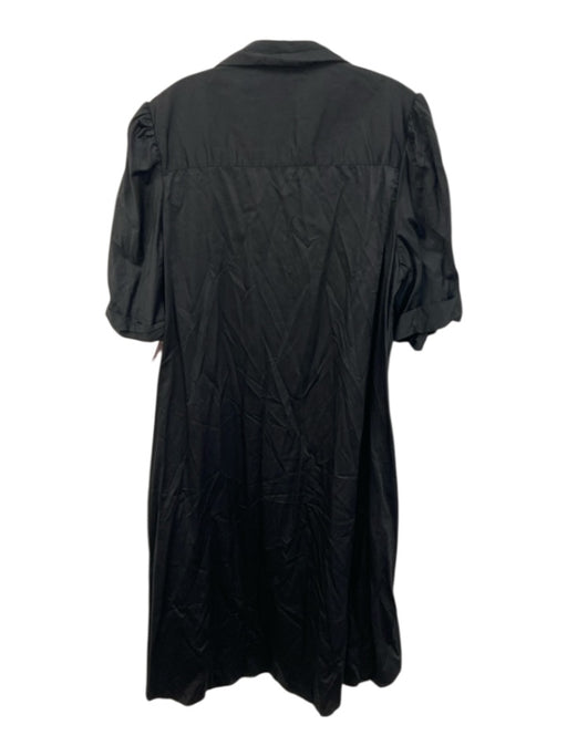 Pomander Place Size XXL Black Cotton Button Down Short Cuffed Sleeves Midi Dress Black / XXL